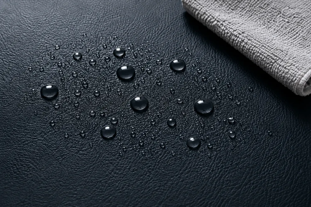 Water beading on a sealed vinyl surface