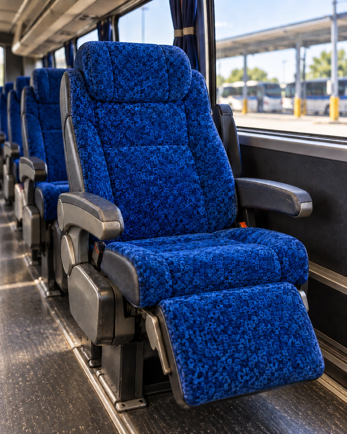 The same motorcoach seat recovered