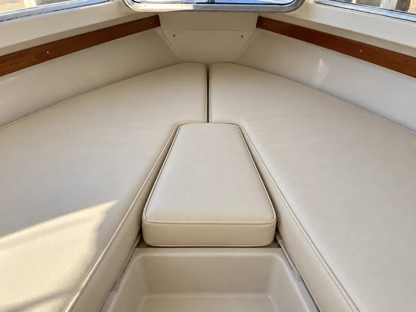 V-berth after recovering, fitted back on the boat