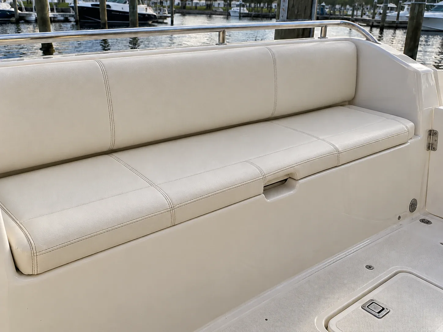 Transom bench after recovering, fitted back on the boat