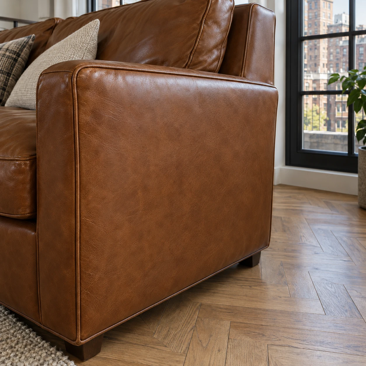 The same leather sofa panel after repair