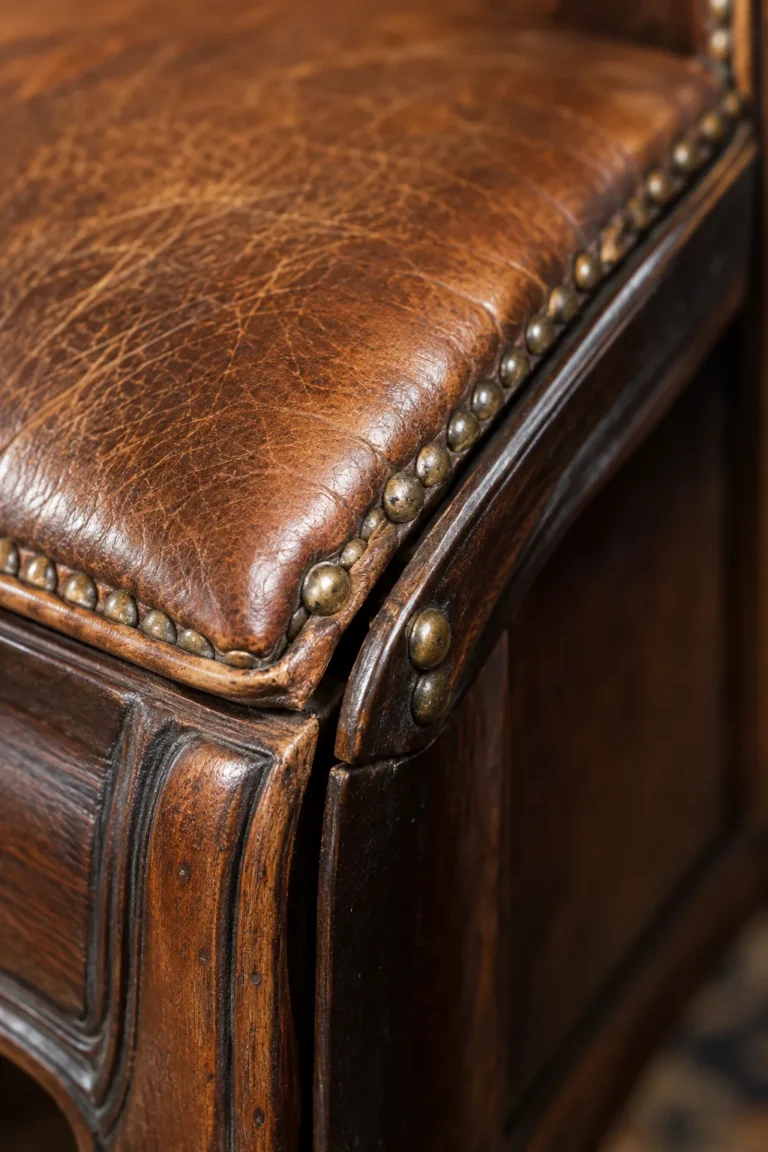 Loose corner joint on an antique leather armchair