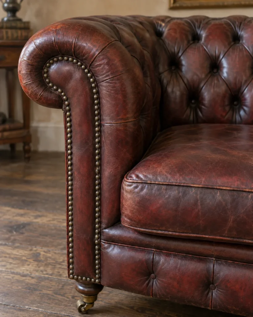The same chesterfield arm after restoration