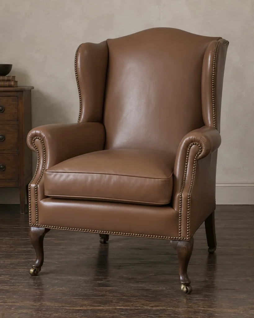 Antique wing chair stripped and sprayed one flat brown