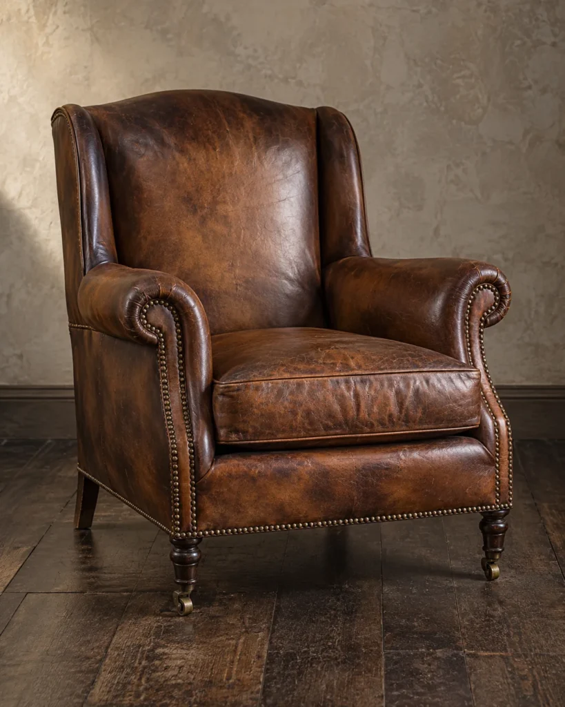 Antique wing chair restored with its patina kept