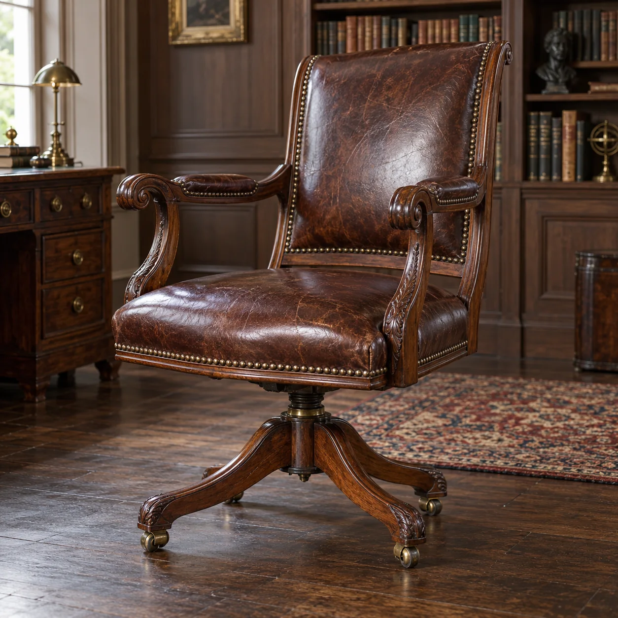 Antique leather library desk chair