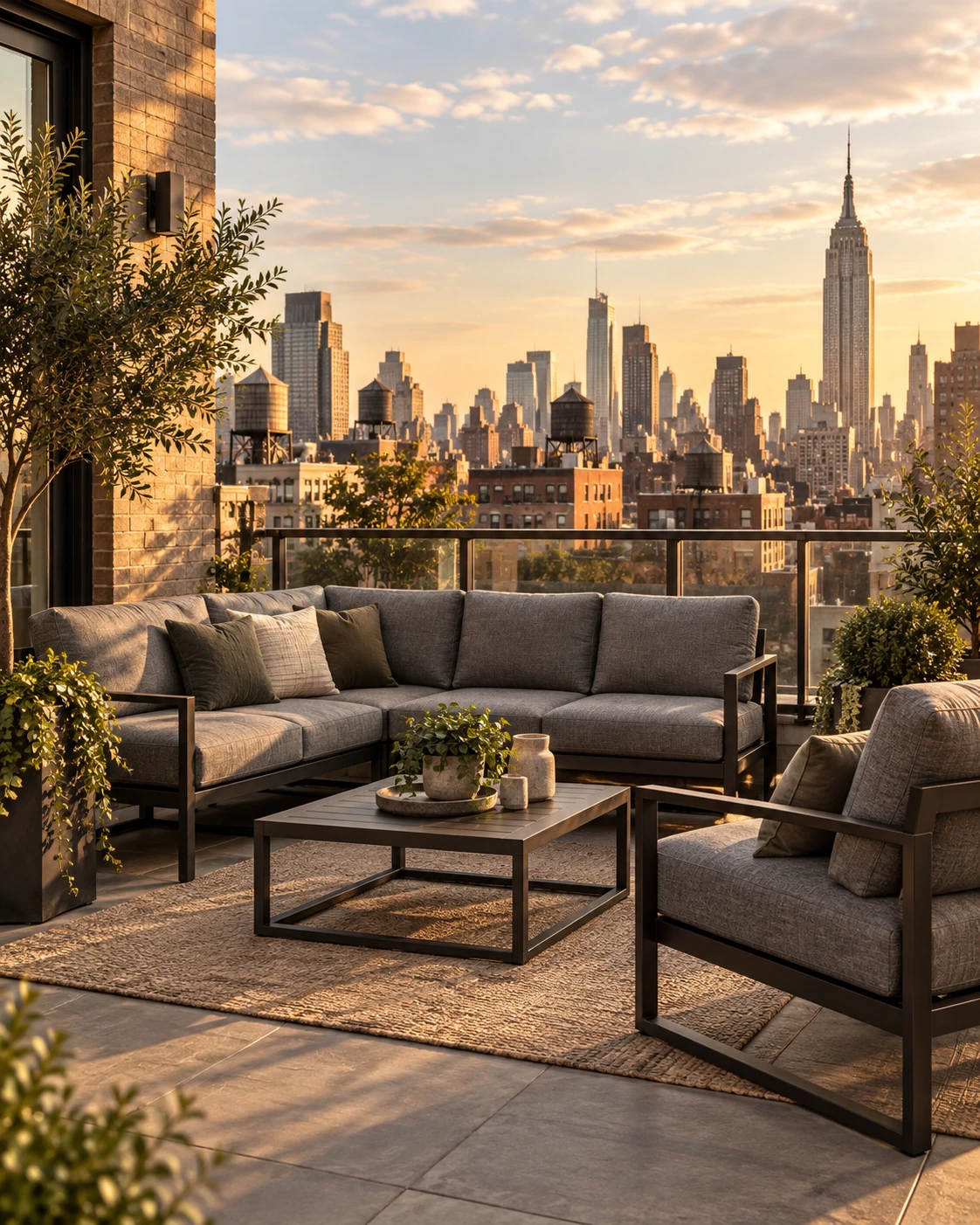 Outdoor cushions on an apartment terrace