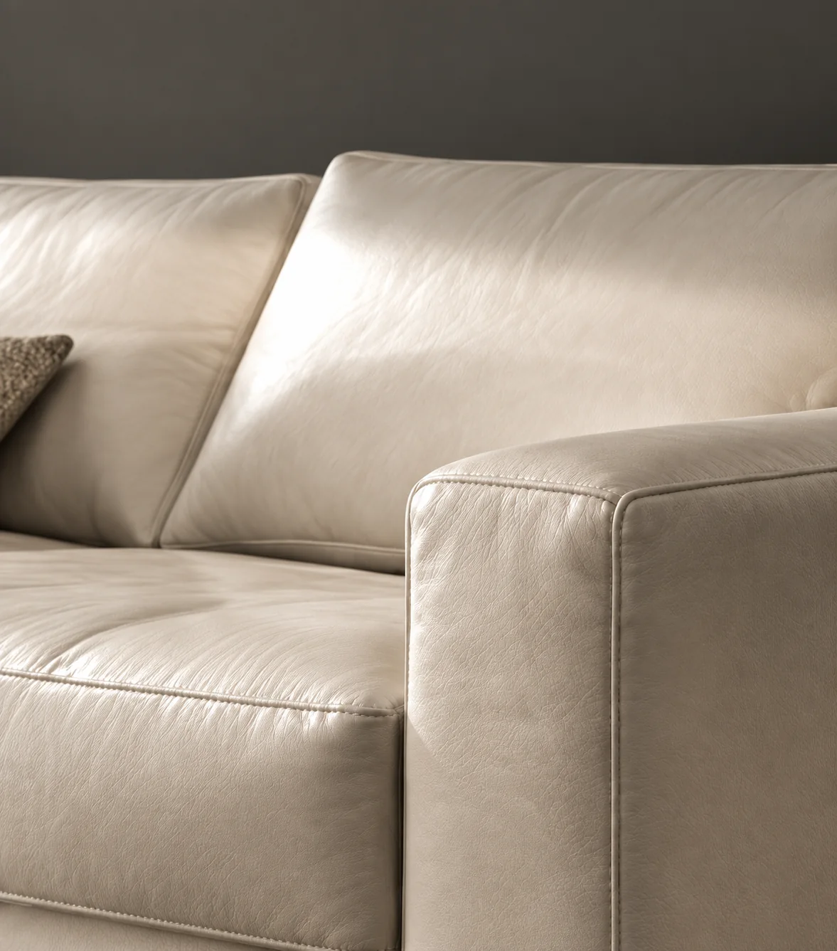 Cream leather sofa arm and back cushion