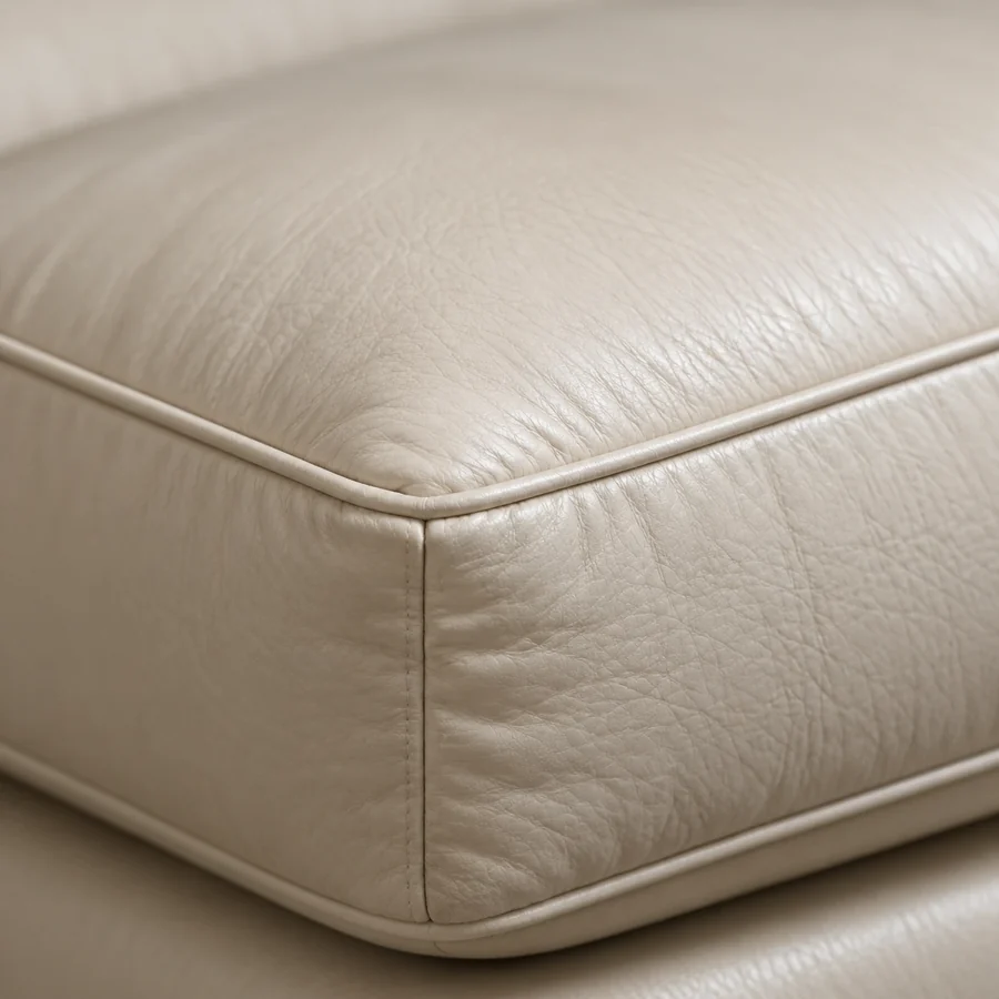 Cream leather cushion with a soft, open grain