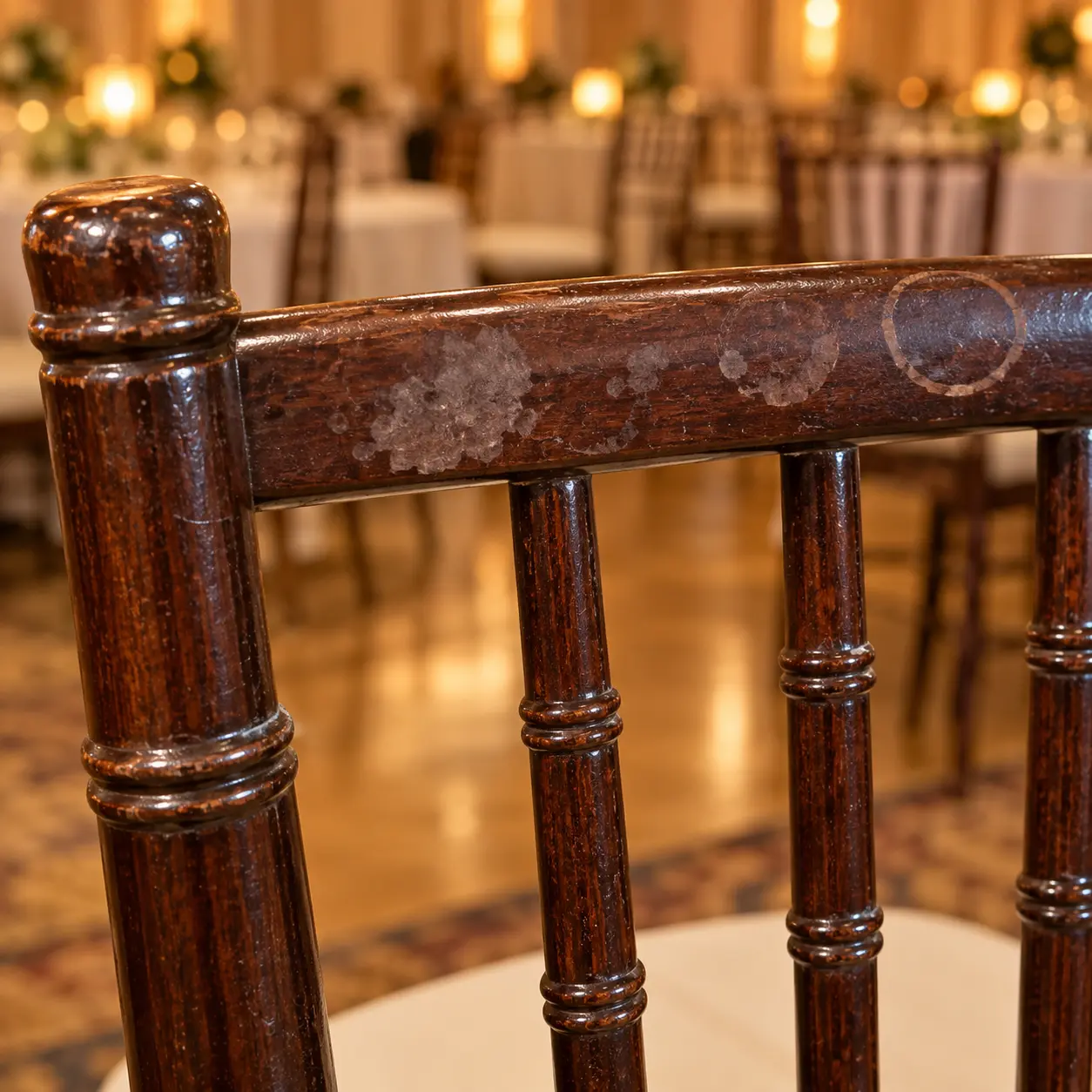 A water-marked banquet chair frame