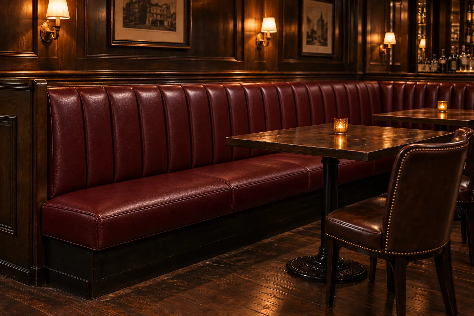 The same banquette after recovering in oxblood