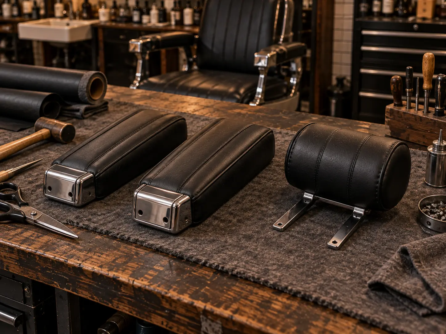 Recovered arm pads on a bench
