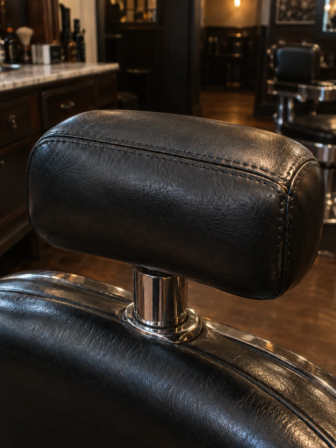 A barber chair headrest after repair