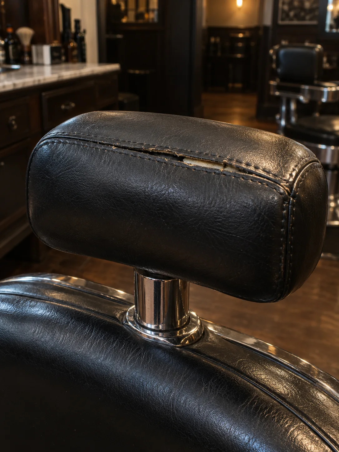 A split headrest on a barber chair