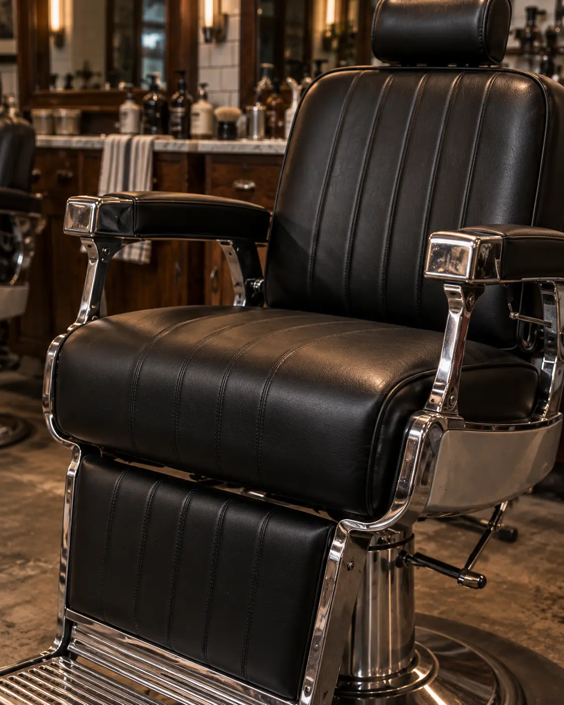 A channel-stitched barber seat cushion