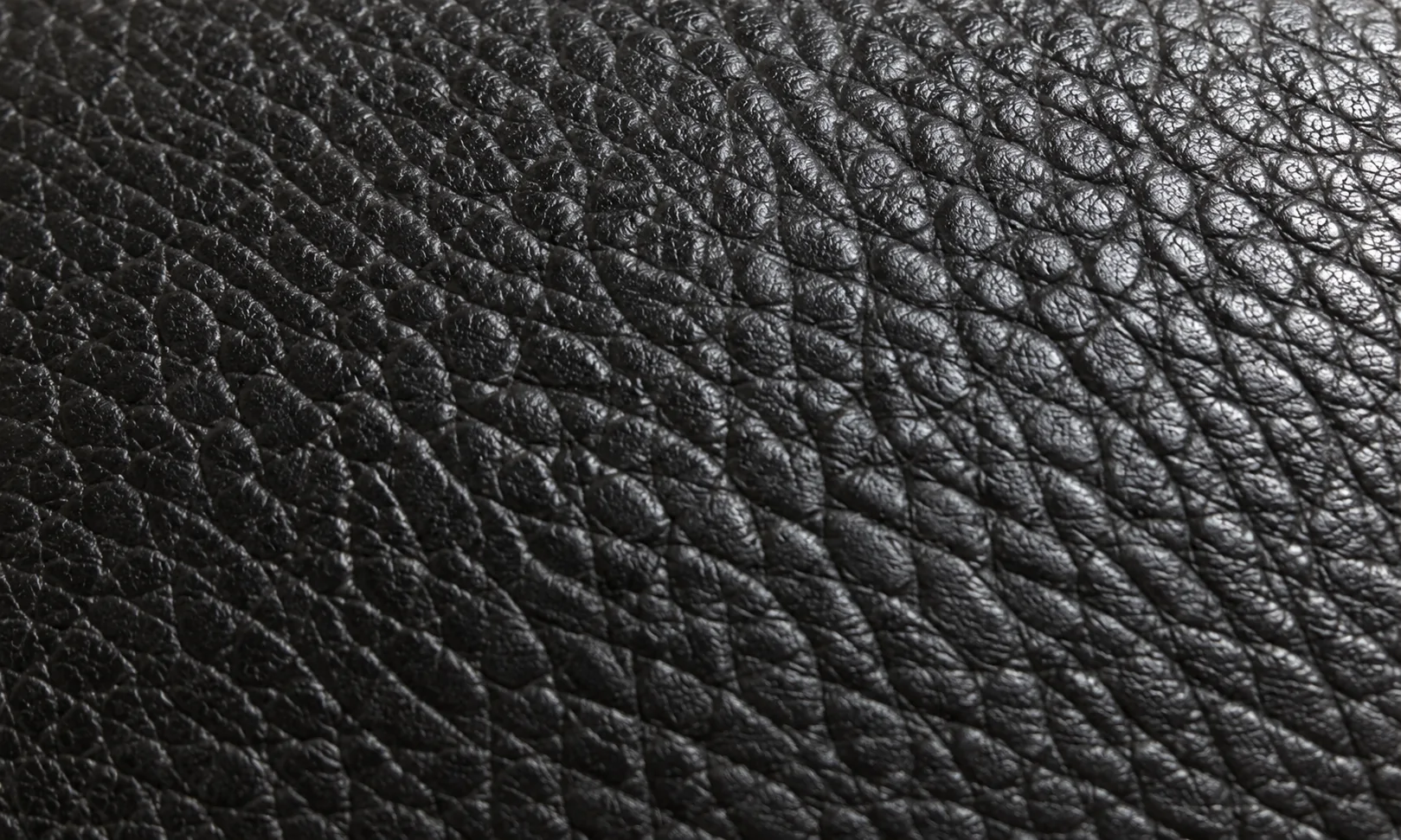 Close view of black pebbled leather grain