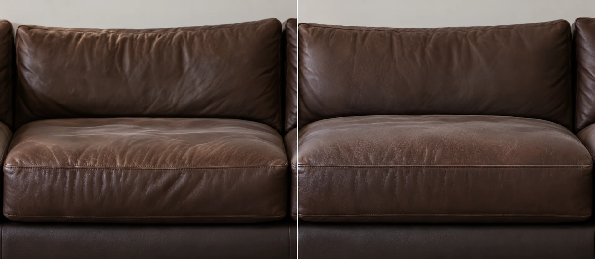 Brown leather seat sagging in the middle, then refilled and level