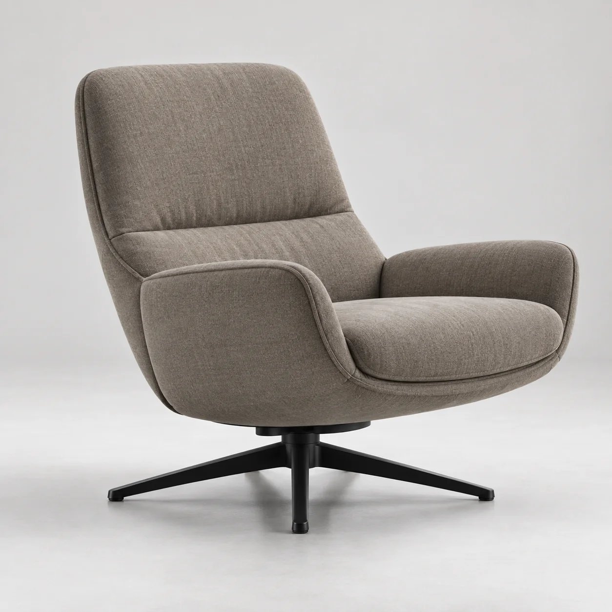 Taupe swivel lounge chair on a black star base