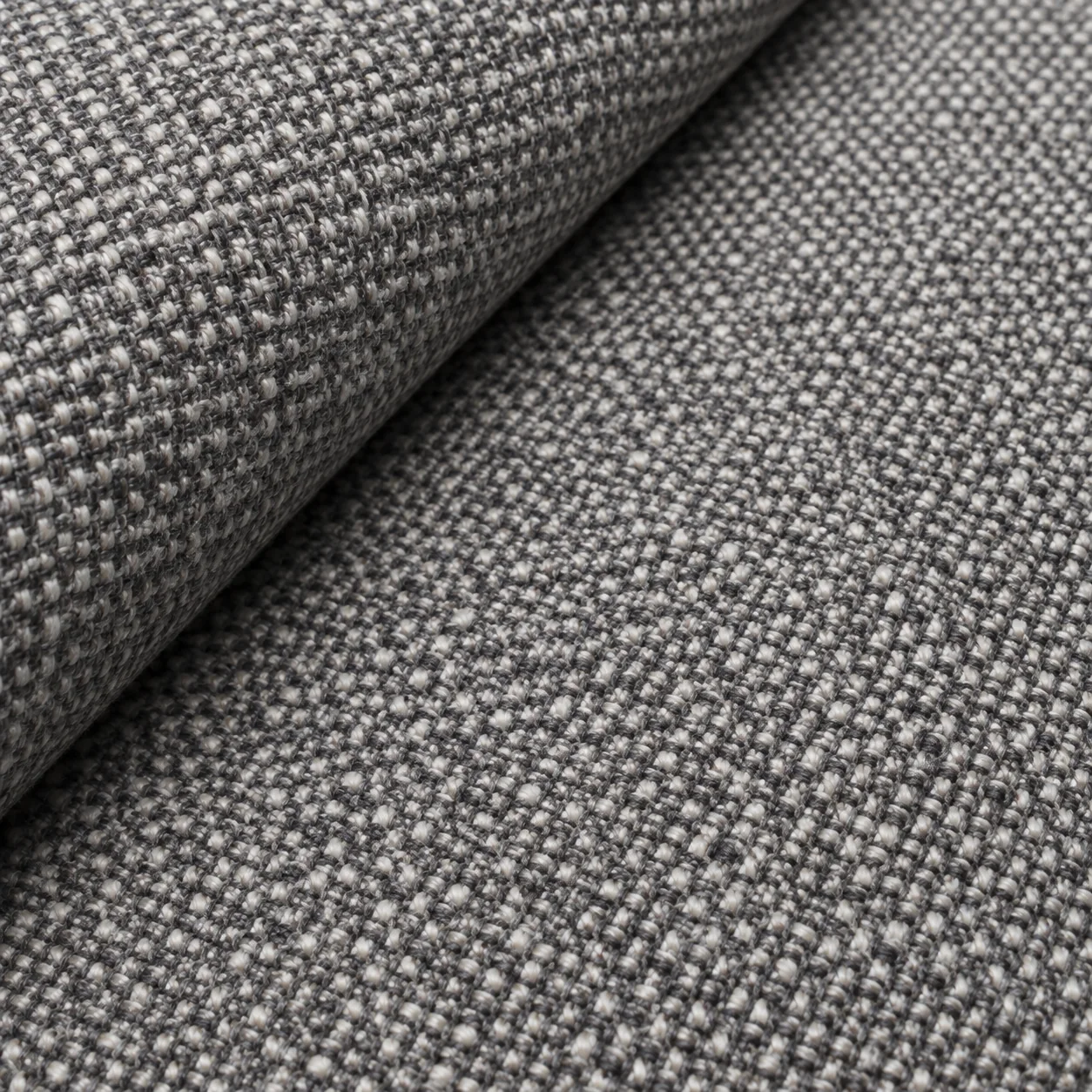 Close view of a grey basketweave upholstery cloth