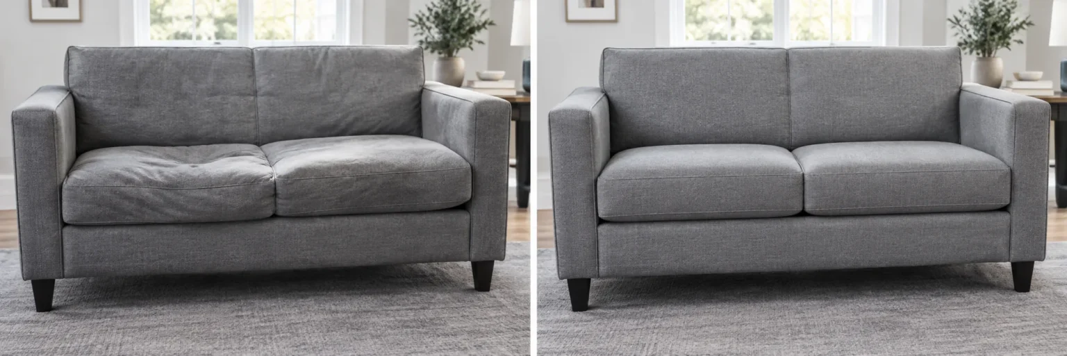 Fabric sofa before and after maintenance