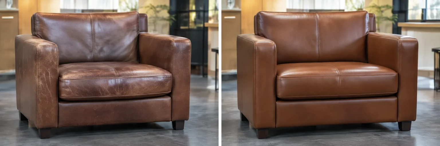 Lounge armchair before and after maintenance