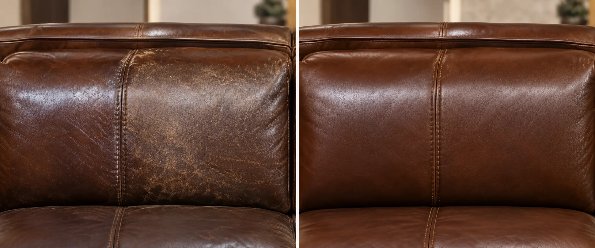 A cushion before and after colour restoration