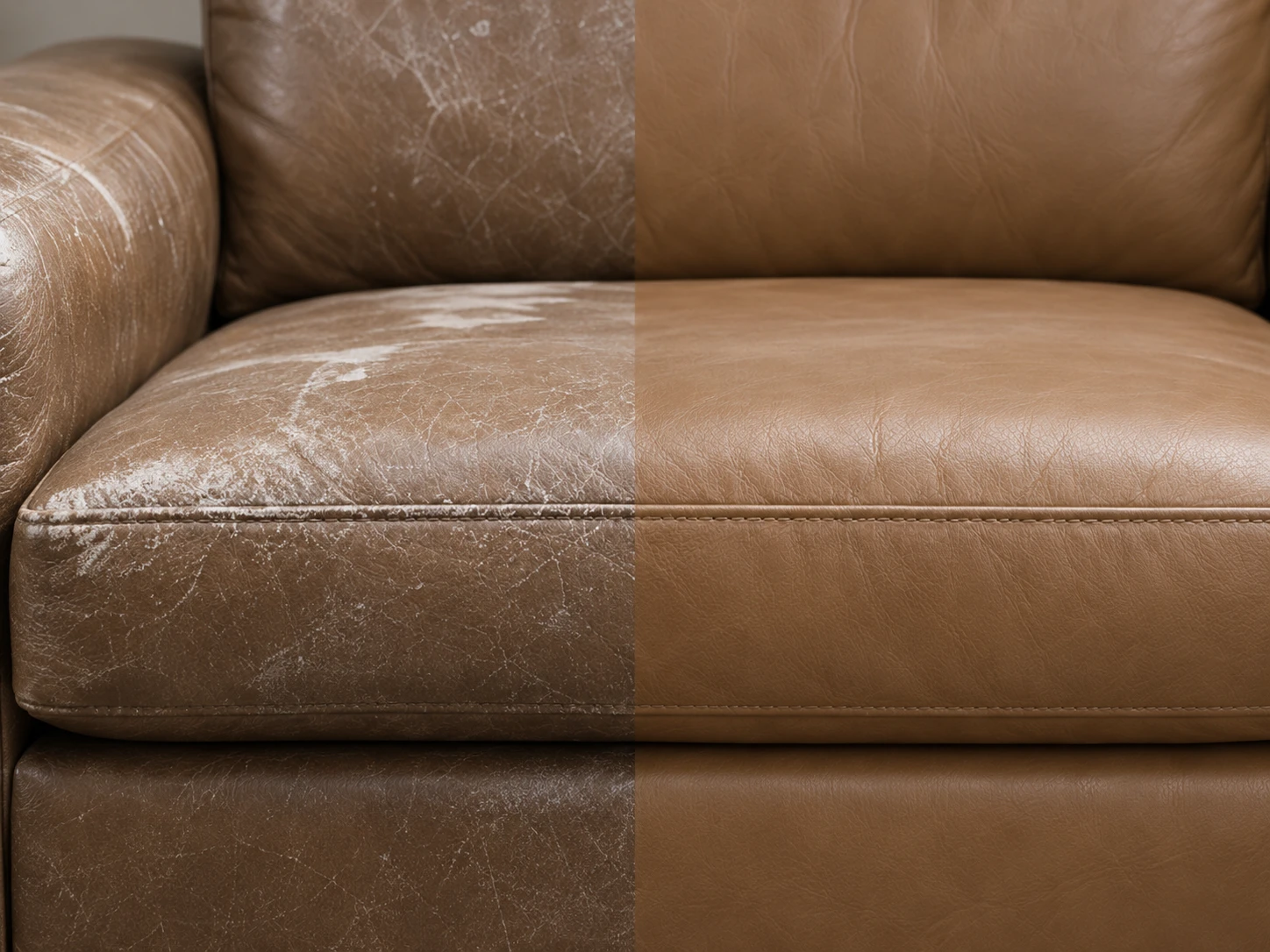 Tan seat front rubbed through on the left, grain filled and recoloured on the right