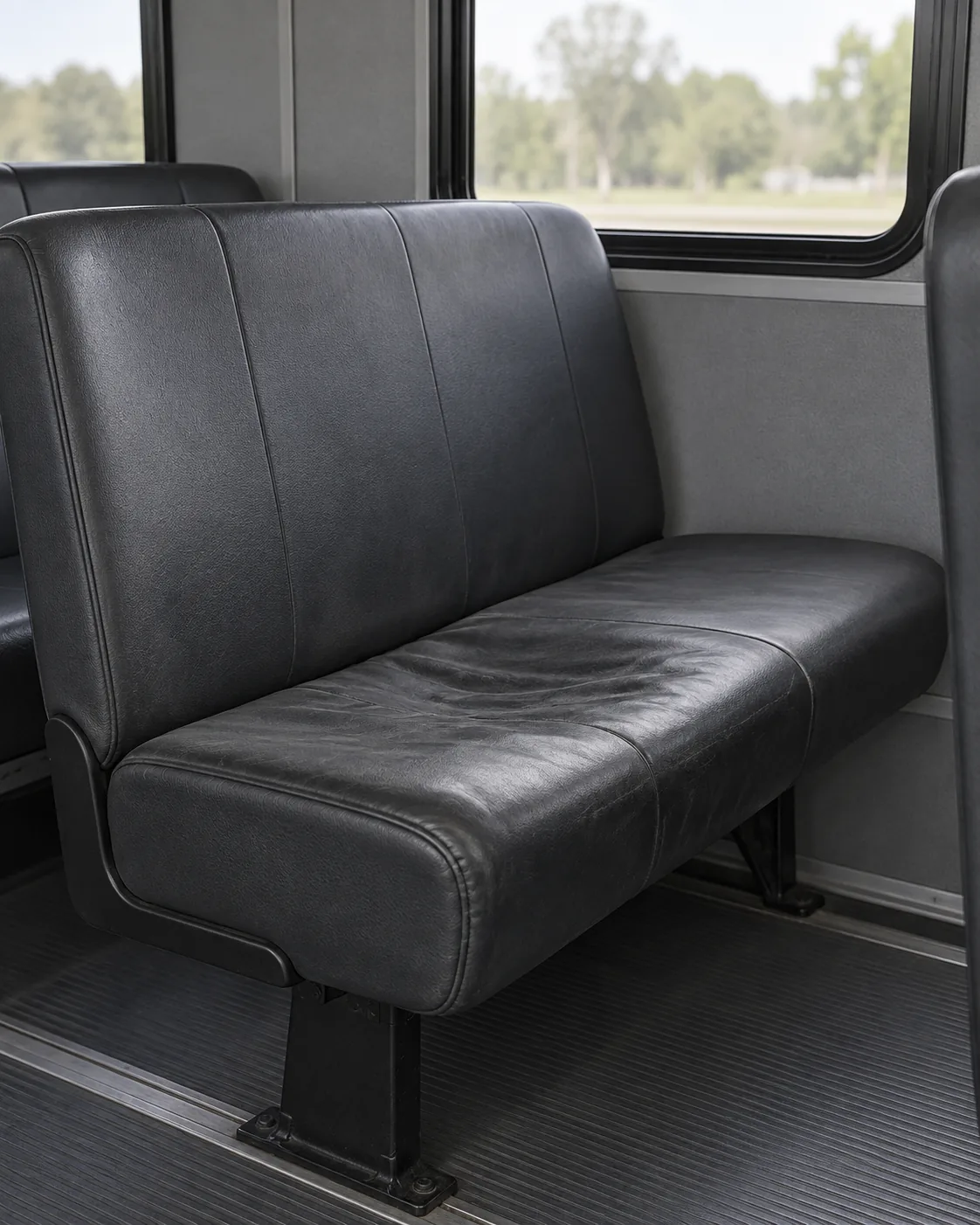 A bench seat sunk flat and sitting low
