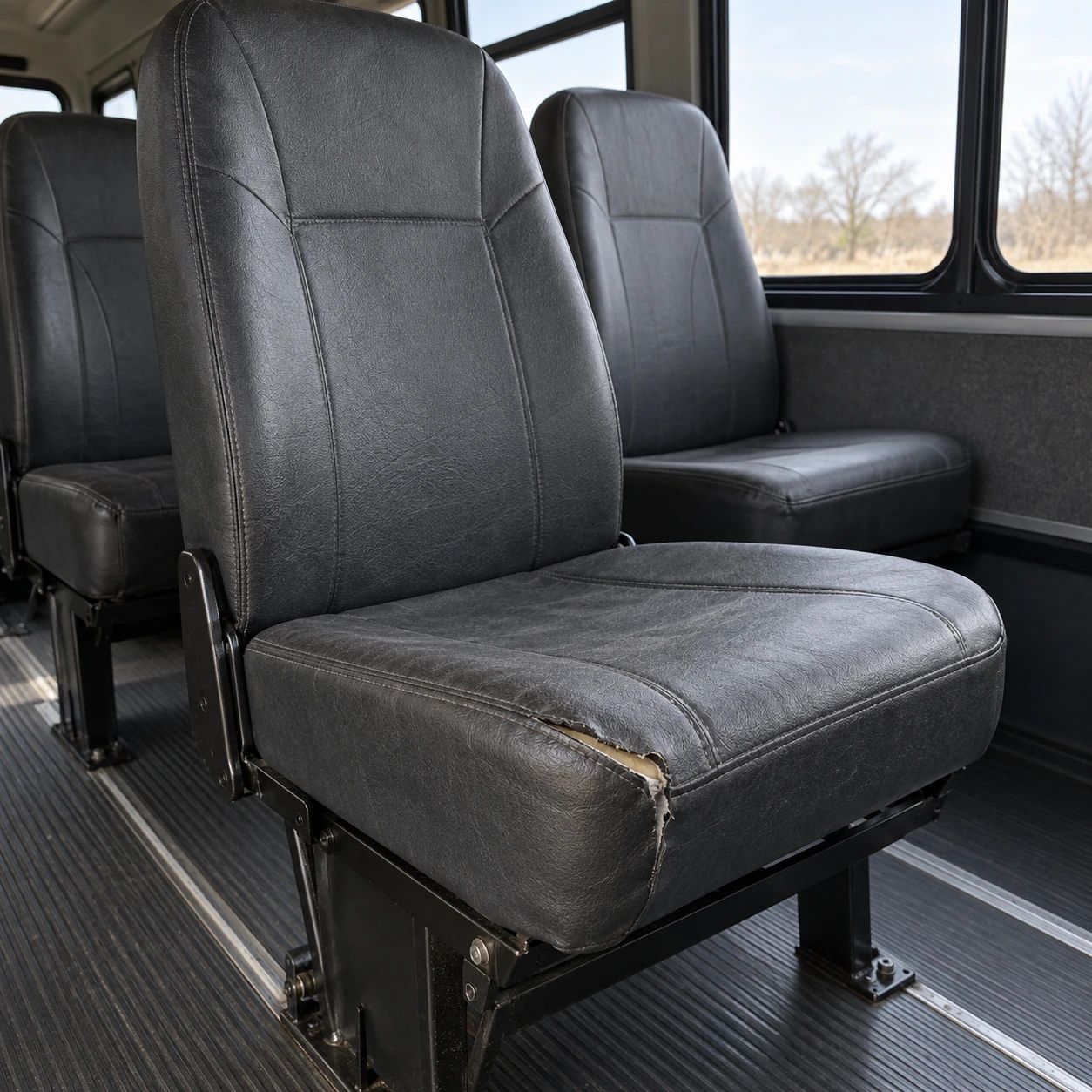 A split fleet seat cushion before reupholstery