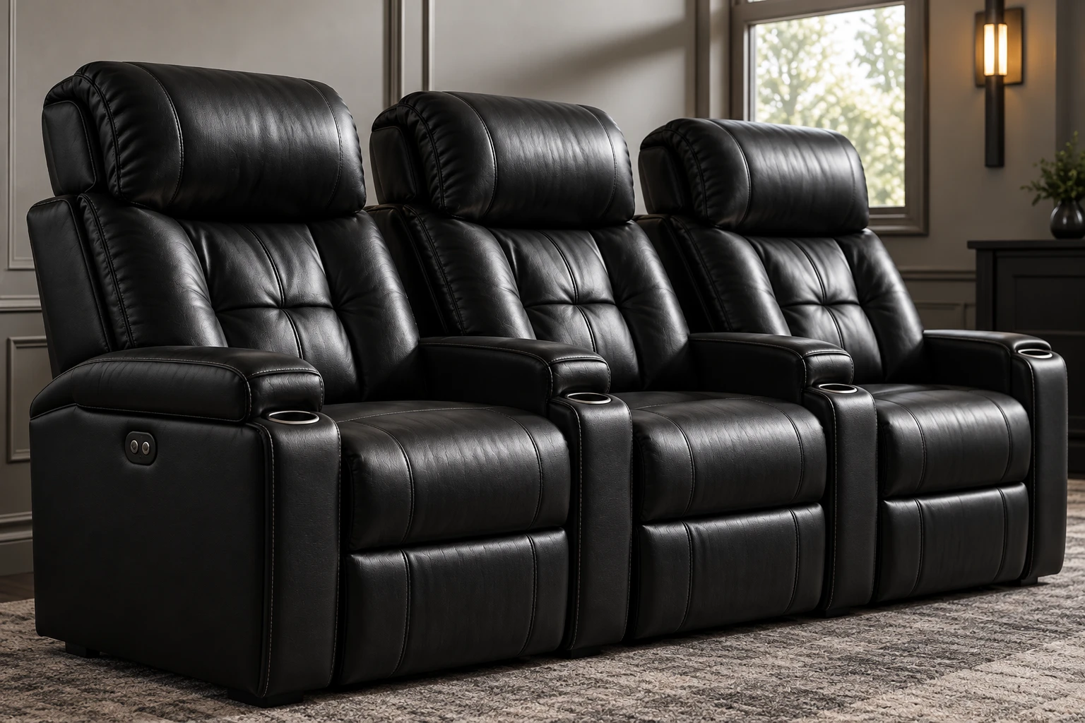Black leather home theater seating