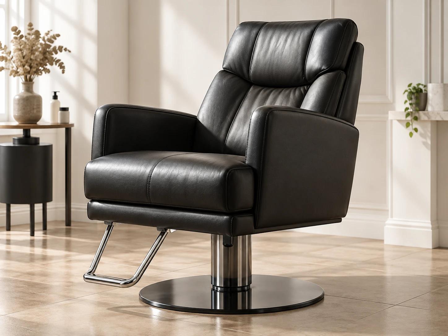Black leather salon chair
