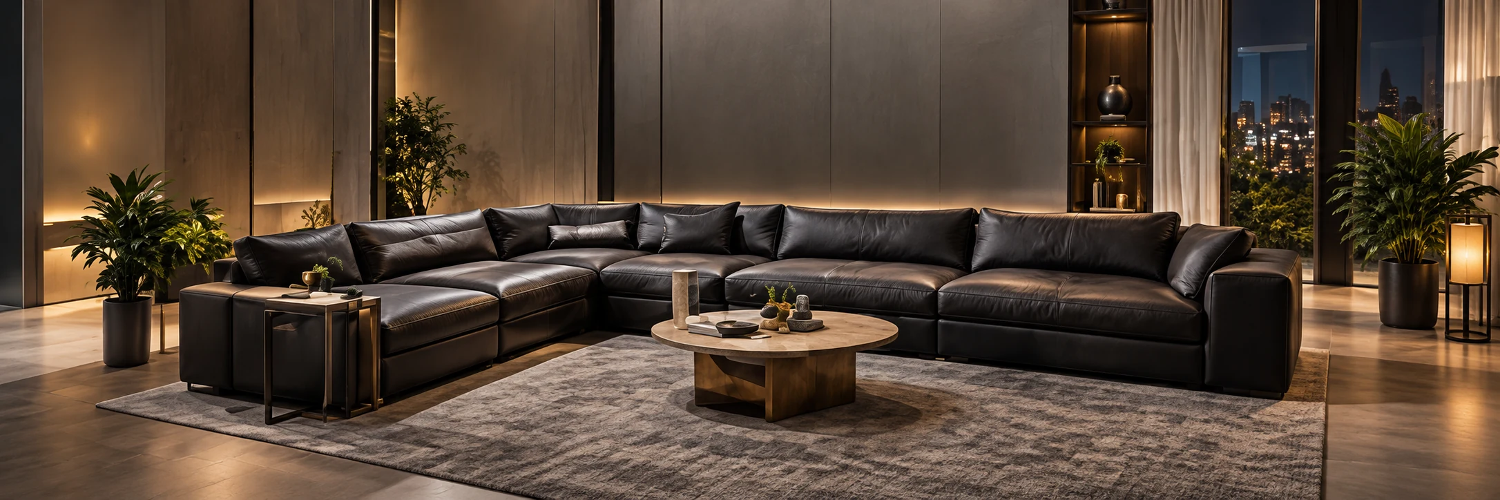 Black leather sectional in a commercial lounge