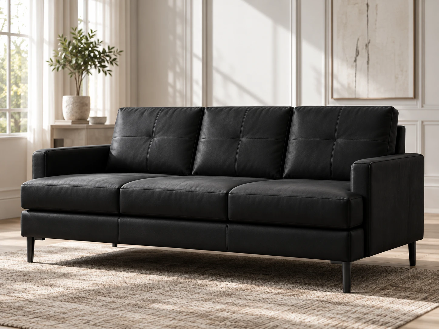 Black leather sofa