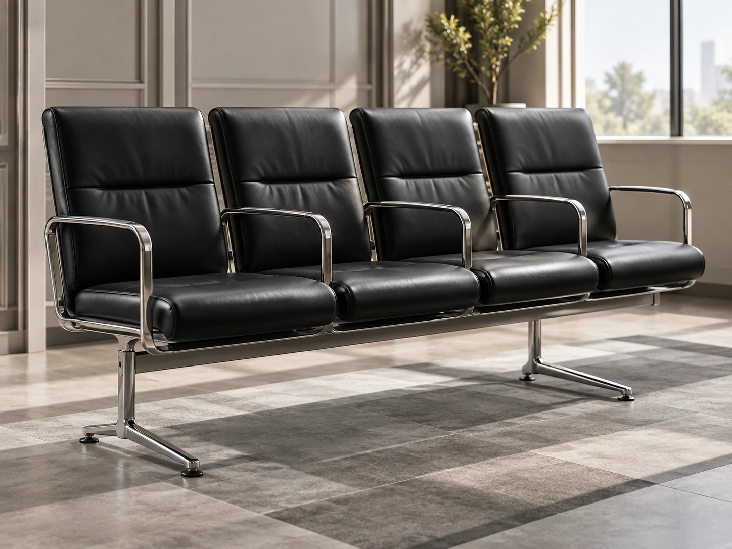 Black leather waiting room seating
