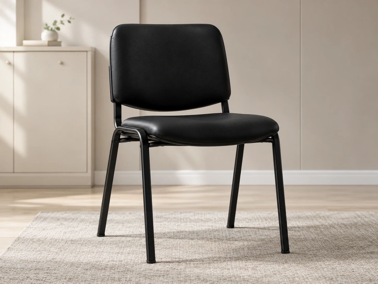 Black vinyl stacking chair