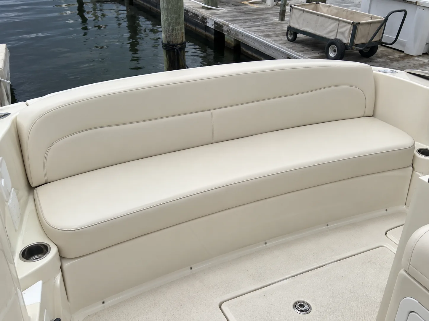 The finished cushion back in place on the boat