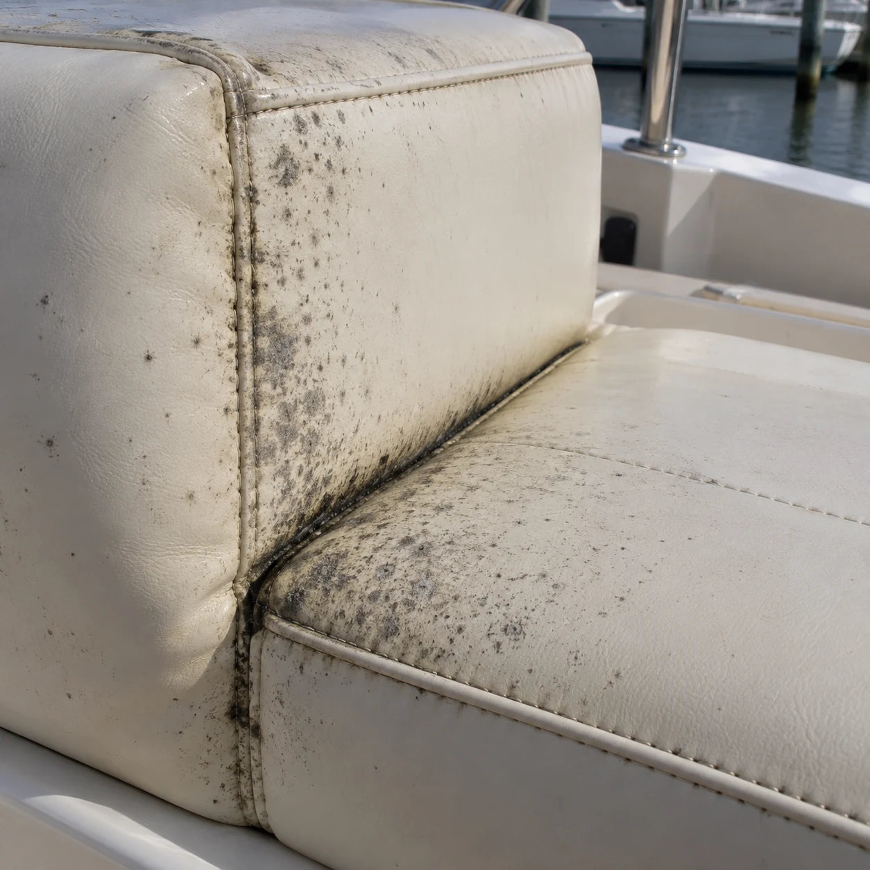Mildew staining on a boat cushion