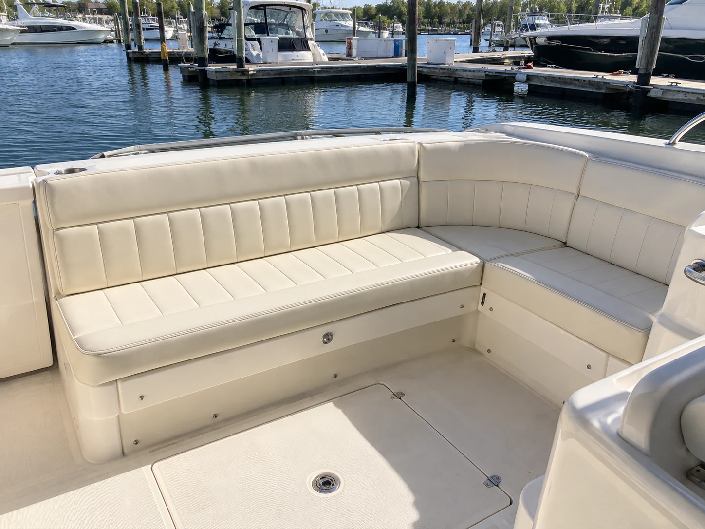 Recovered cushions fitted back into a boat cockpit