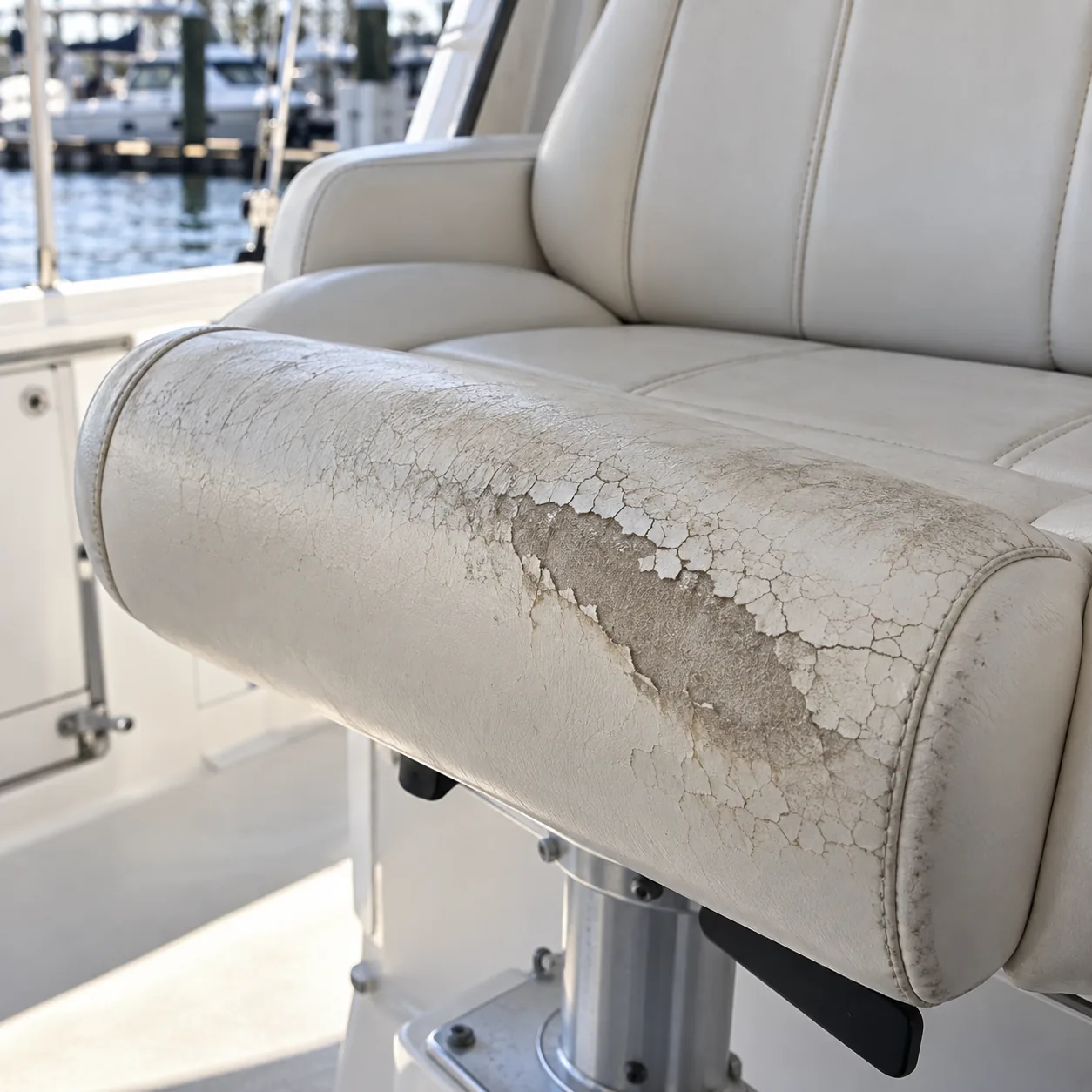 The worn-through bolster of a helm seat