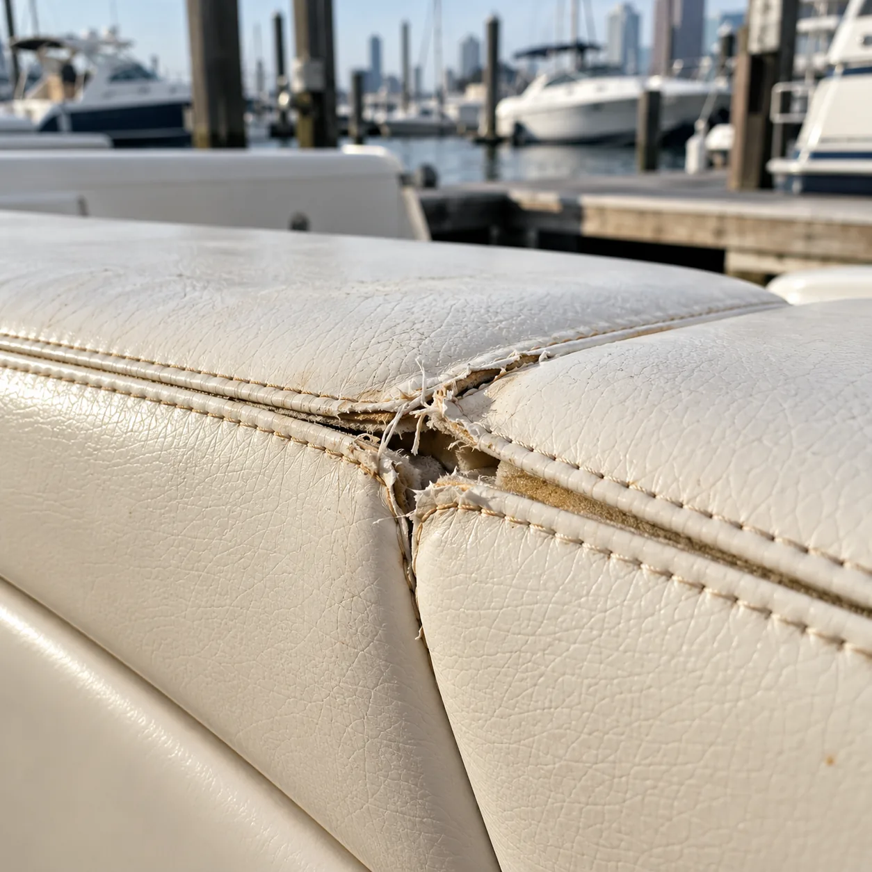 A cushion seam opened where the thread has failed