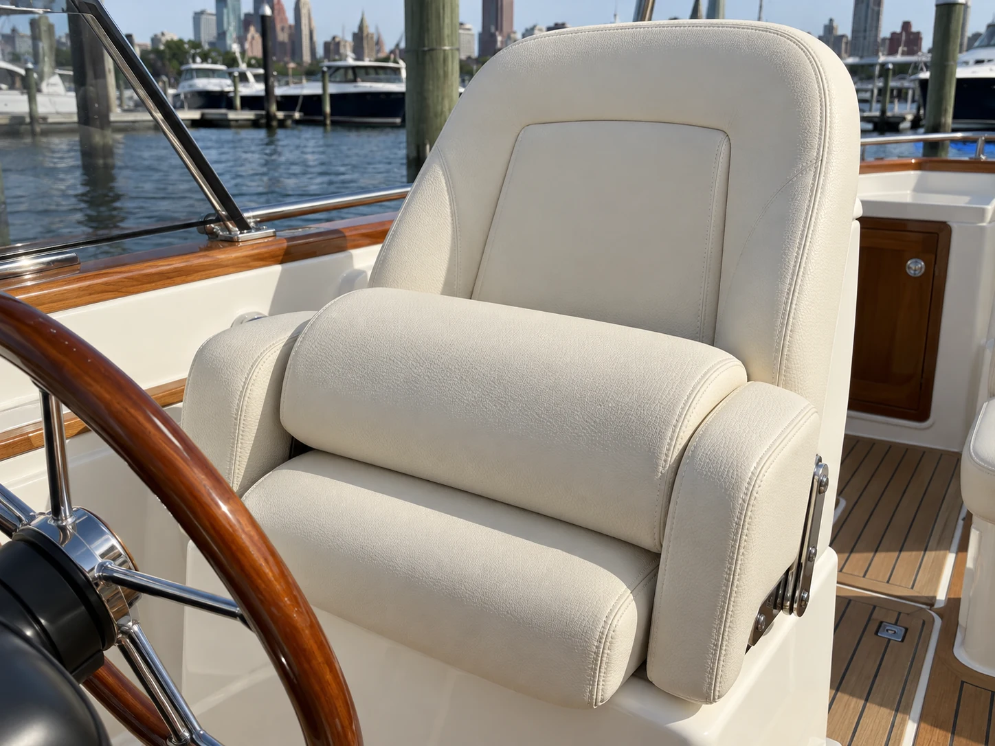 A grain pad pressed into the filled area of a boat seat repair