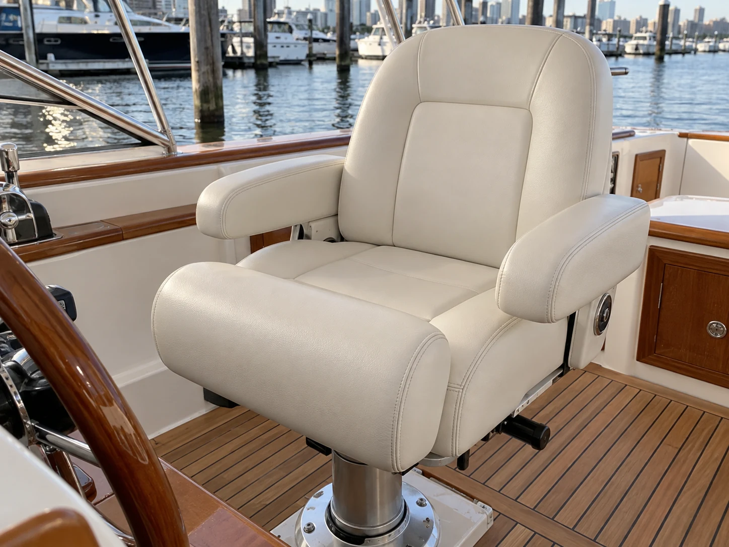 The finished boat seat photographed straight on as a record shot