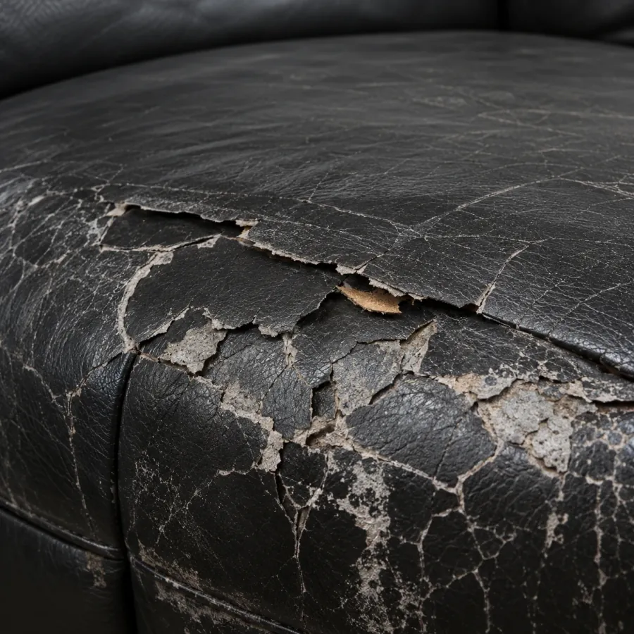 Black bonded leather broken into a network of lifting plates across a seat
