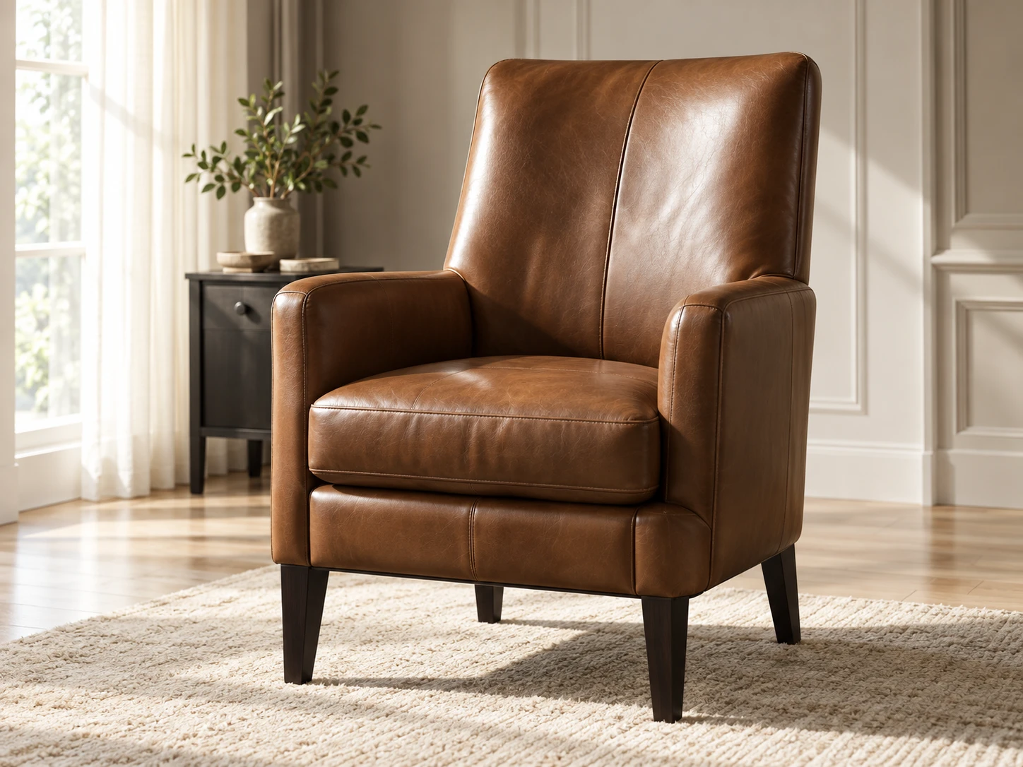 Brown leather accent chair