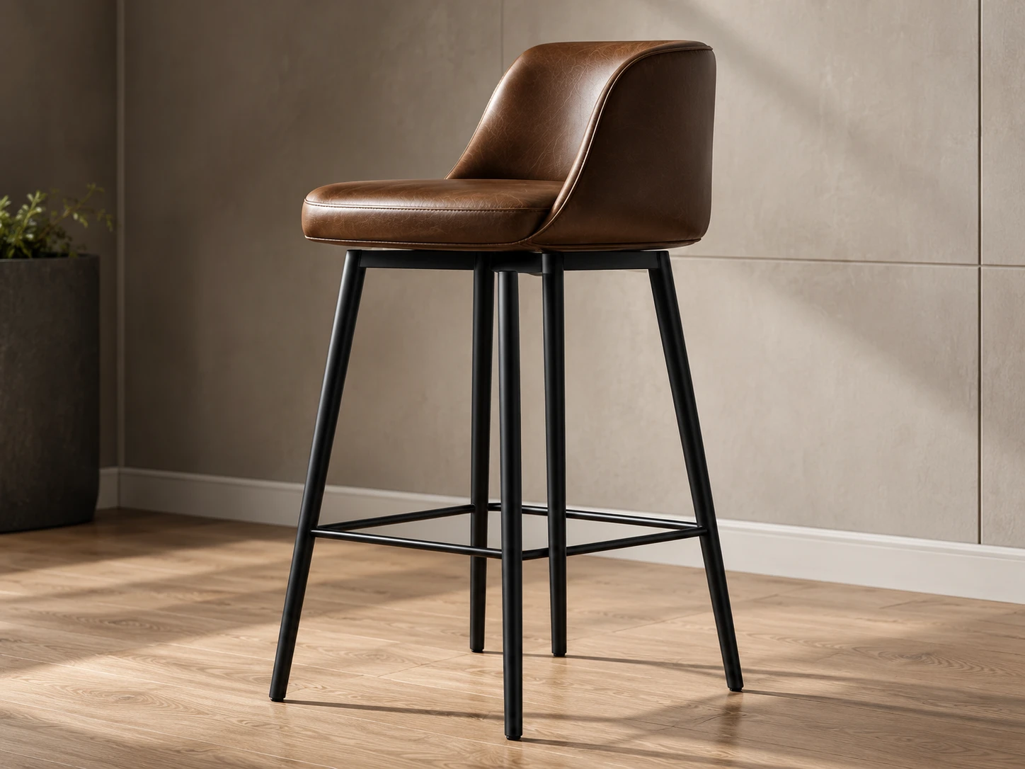 Brown leather bar stool