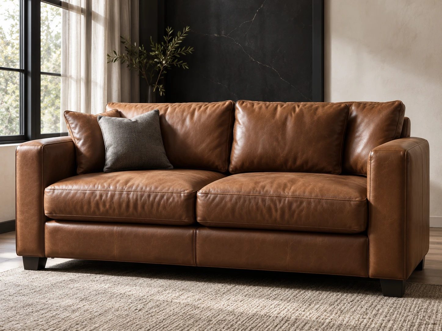 Brown leather sofa