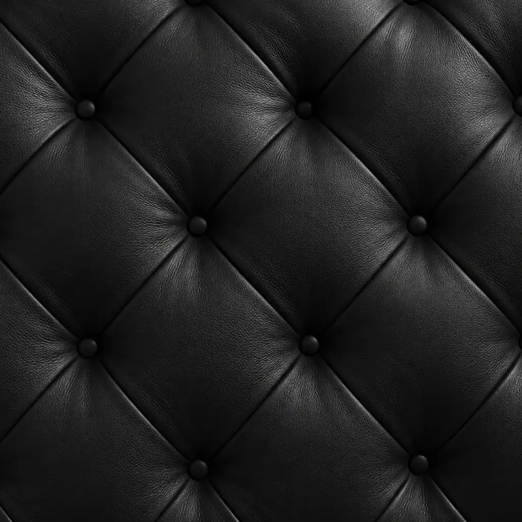 A flat swatch of black leather worked into a buttoned diamond pattern for a bar stool seat top