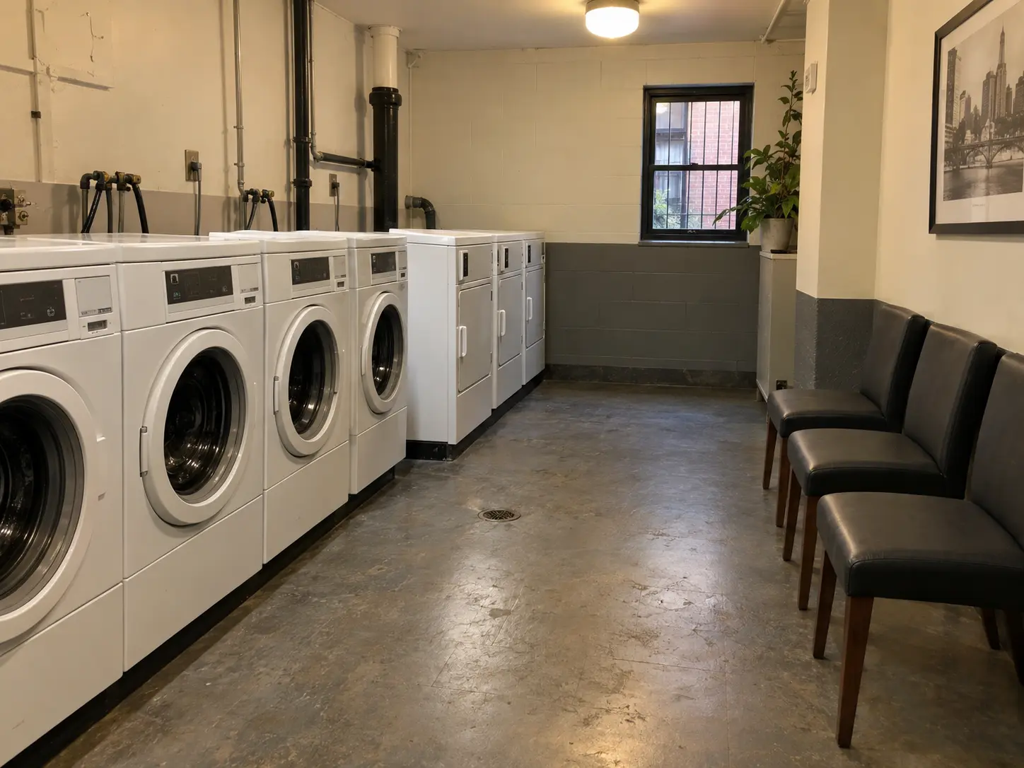 Chairs in a building laundry room