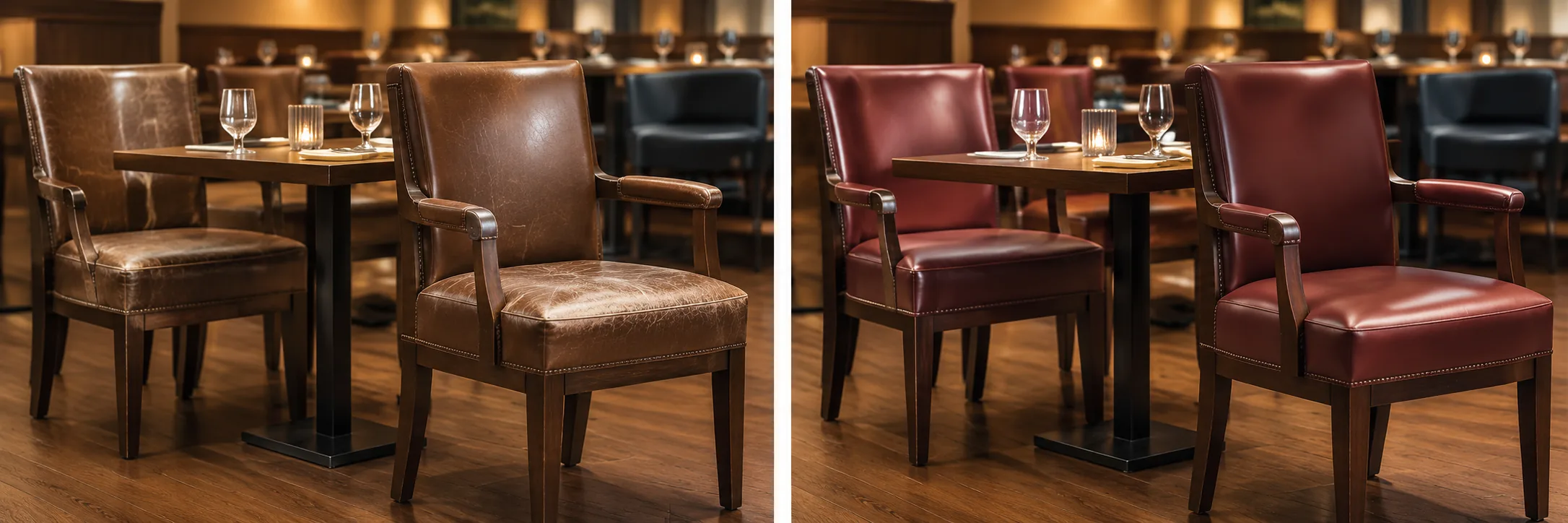 Restaurant dining chair before and after bulk leather furniture repair