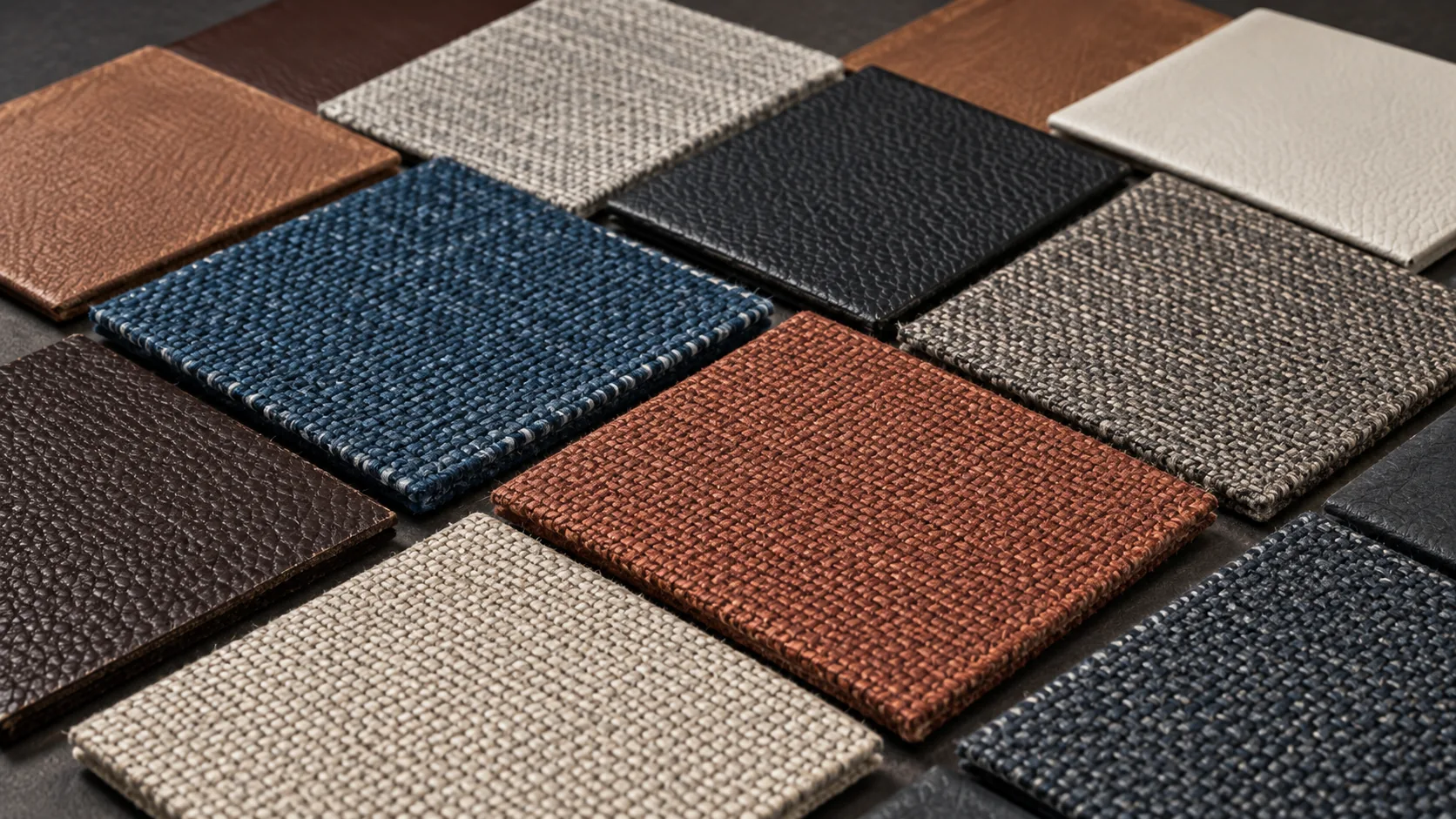 Grid of commercial vinyl and leather swatches used for bulk matching